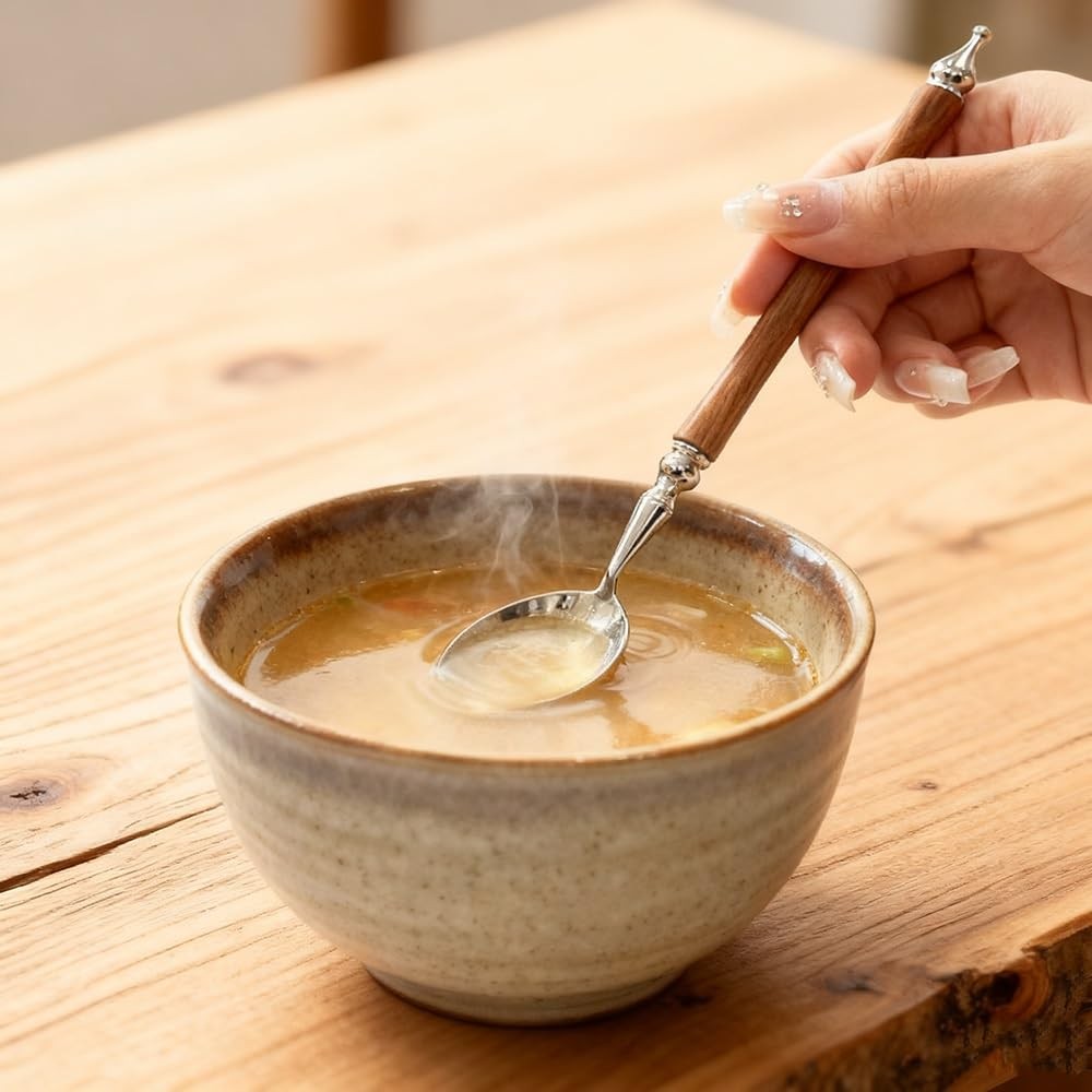 2Pcs Round Spoon Imitation Wood Handle Ice Cream Dessert Coffee Soup Spoons gallery