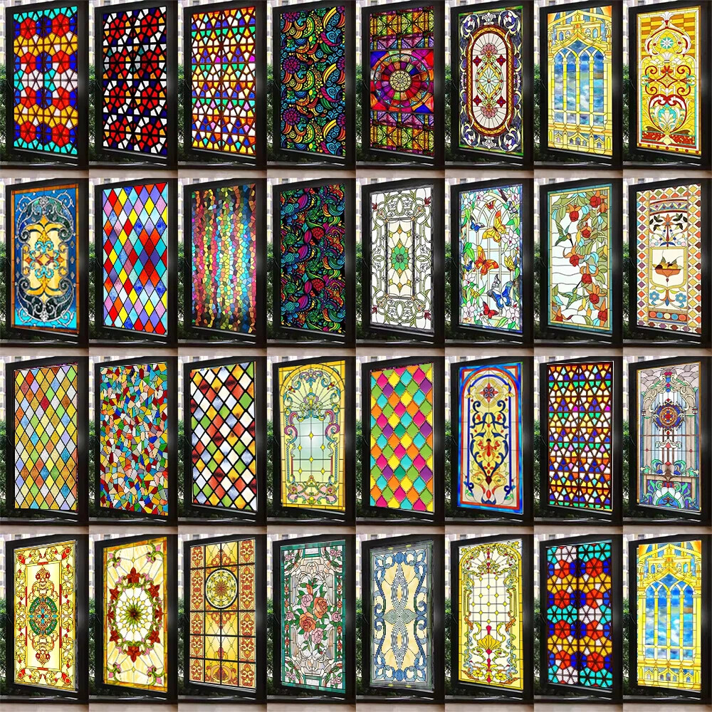 Vintage Static Cling Privacy Stained Window Film Opaque Frosted Glass Sticker gallery