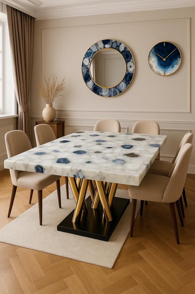 Agate Gemstone Kitchen Table, Dining Table with Agate Top, Crystal Slab Furnitur