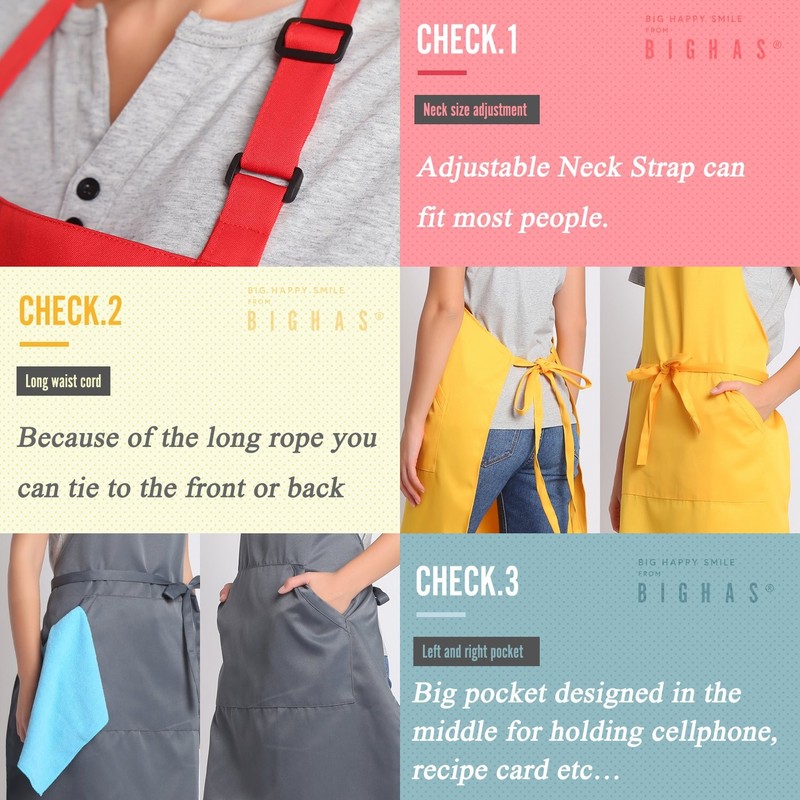 Adjustable Bib Apron with Long Ties for Women Men 18 Colors Chef Kitchen Cooking gallery