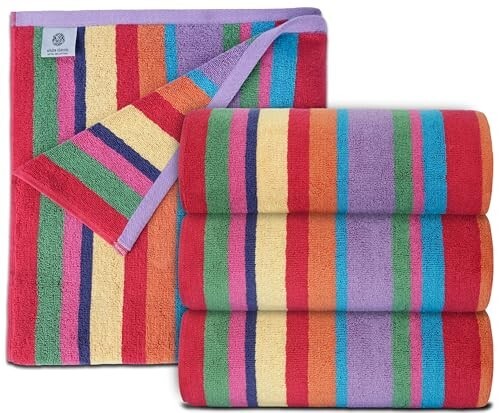 Bath Sheet Towels Large Size 30x60 Rainbow Cabana Stripe 4 Pk Highly Absorbent gallery