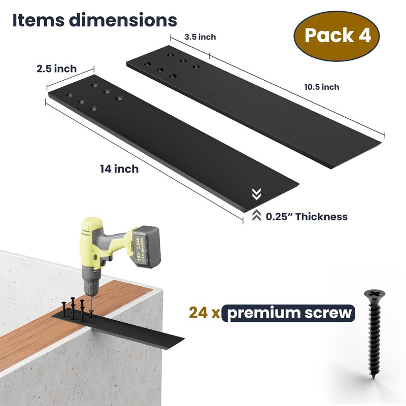 BATODA 14" Countertop Support Brackets (4 pcs) for Granite - Heavy Duty L She... gallery