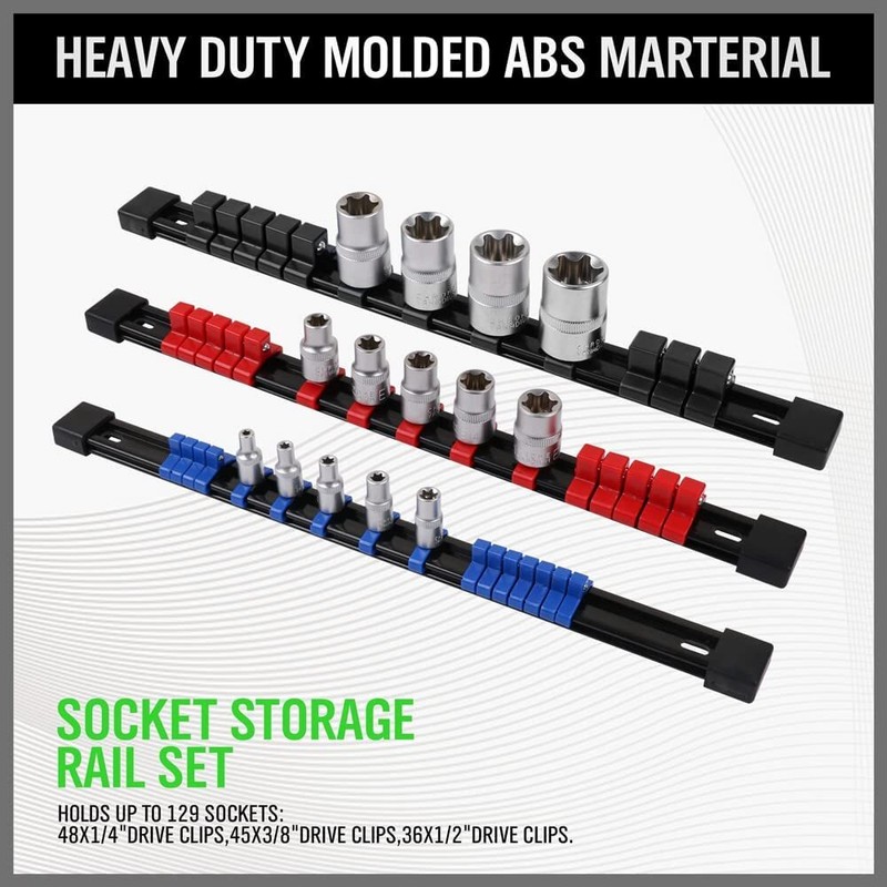 9PCS ABS Socket Organizer Portable Socket Rail Holder for Toolbox 1/4" 3/8" 1/2" gallery