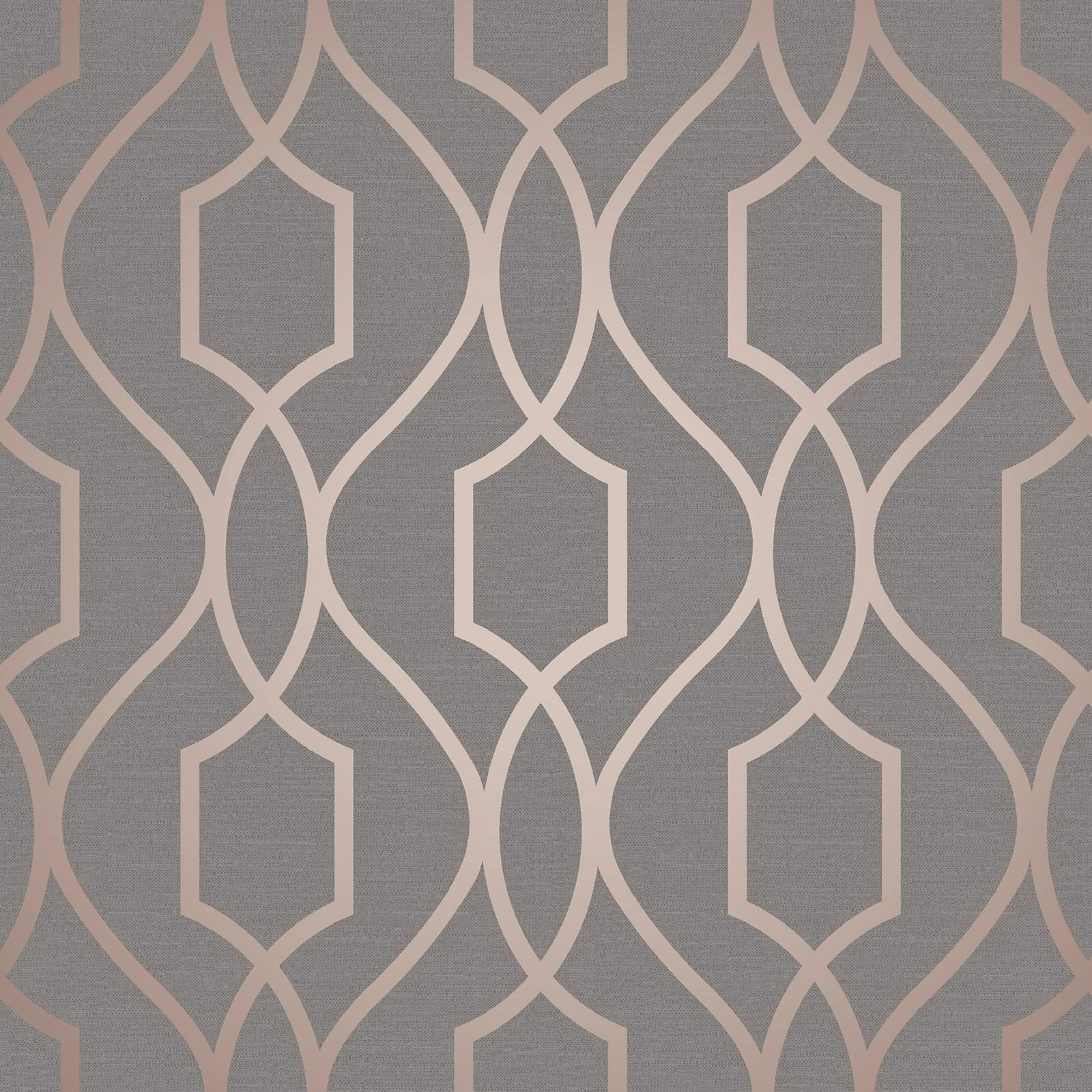 Contemporary Geometric lines modern wallpaper gray rose gold metallic trellis 3D gallery