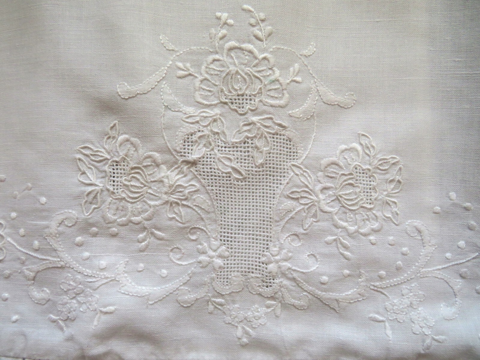 ONE Standard Pillow Sham by PAPER WHITE White Linen Blend Embroidered Cut Work gallery