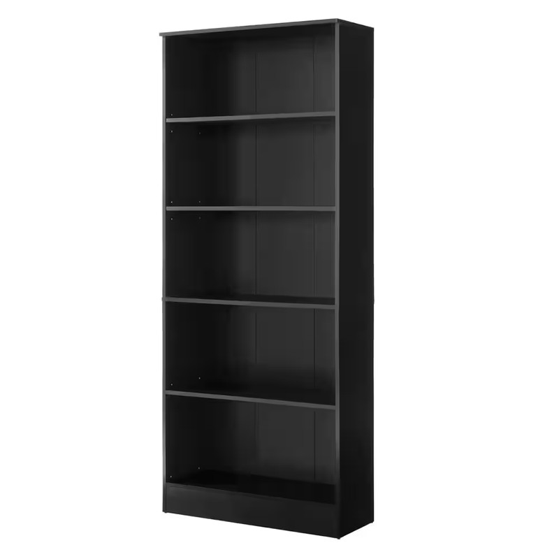 71 In. Black 5-Shelf Basic Bookcase with Adjustable Shelves gallery