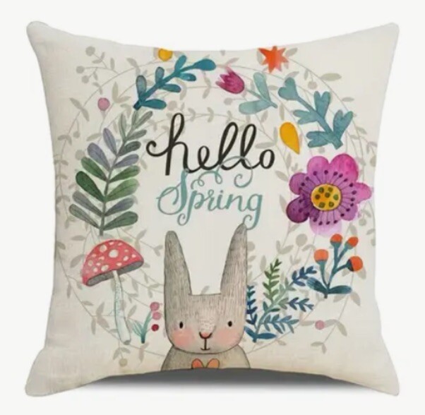 Scandinavian Bunny Floral Spring Easter Throw Pillow Cover Holiday Home Decor