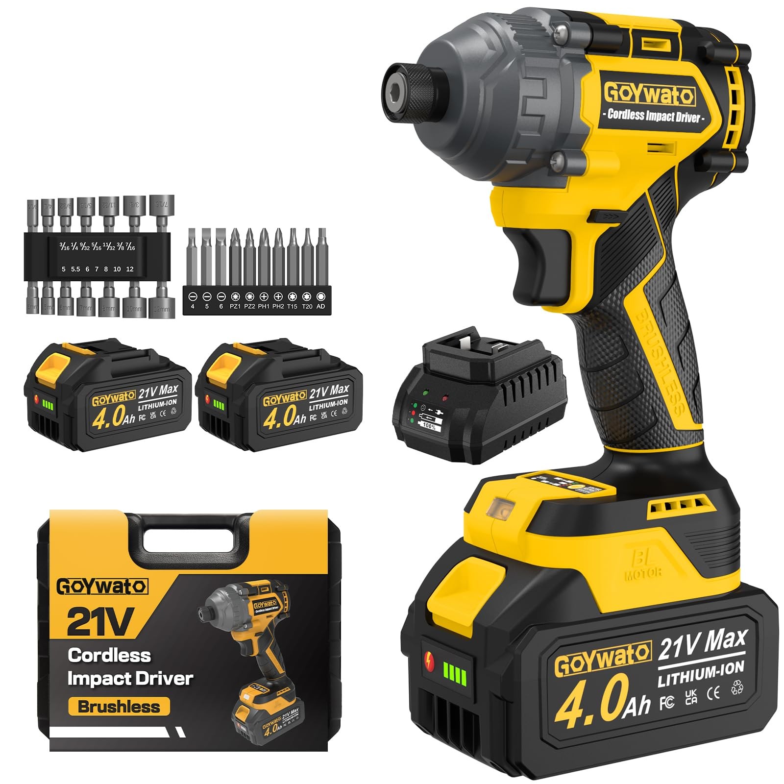 GoYwato Cordless Impact Driver 2655In-lbs(300N·m) standard, Yellow and Black gallery