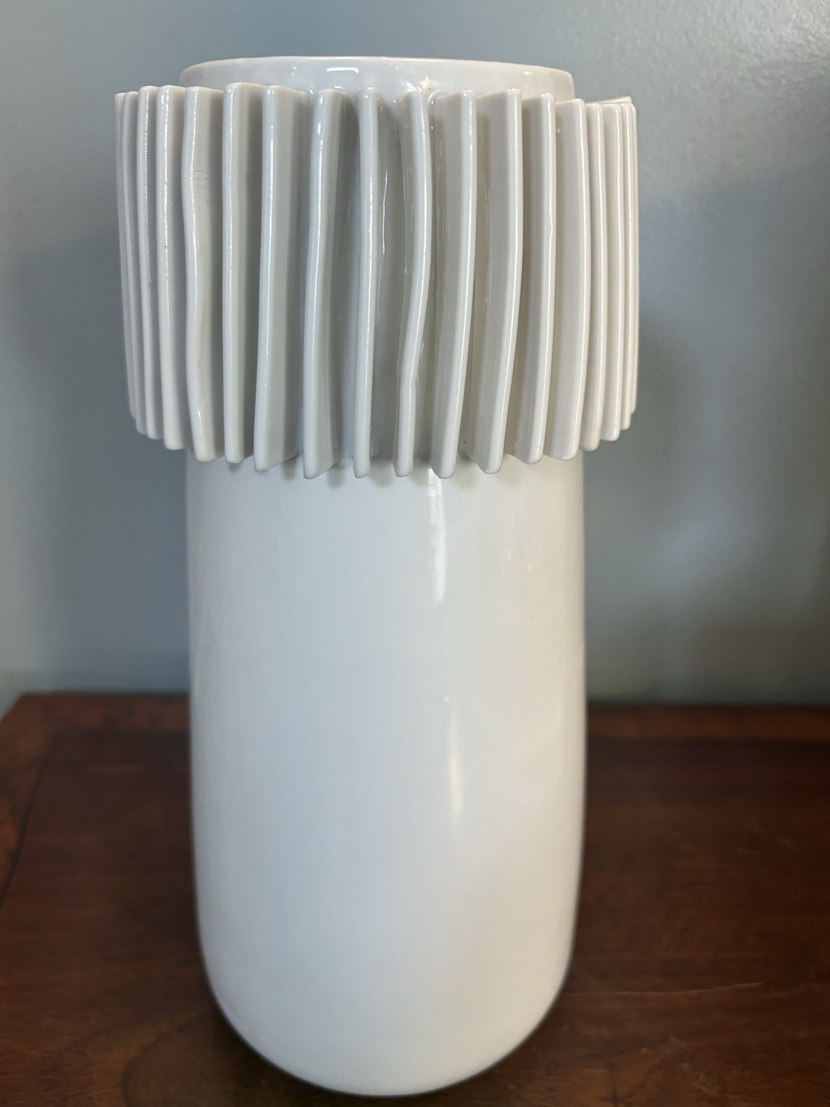 CB2 Ruff Modern White Porcelain Vase Handmade Decorative 12”H Watertight Glossy gallery