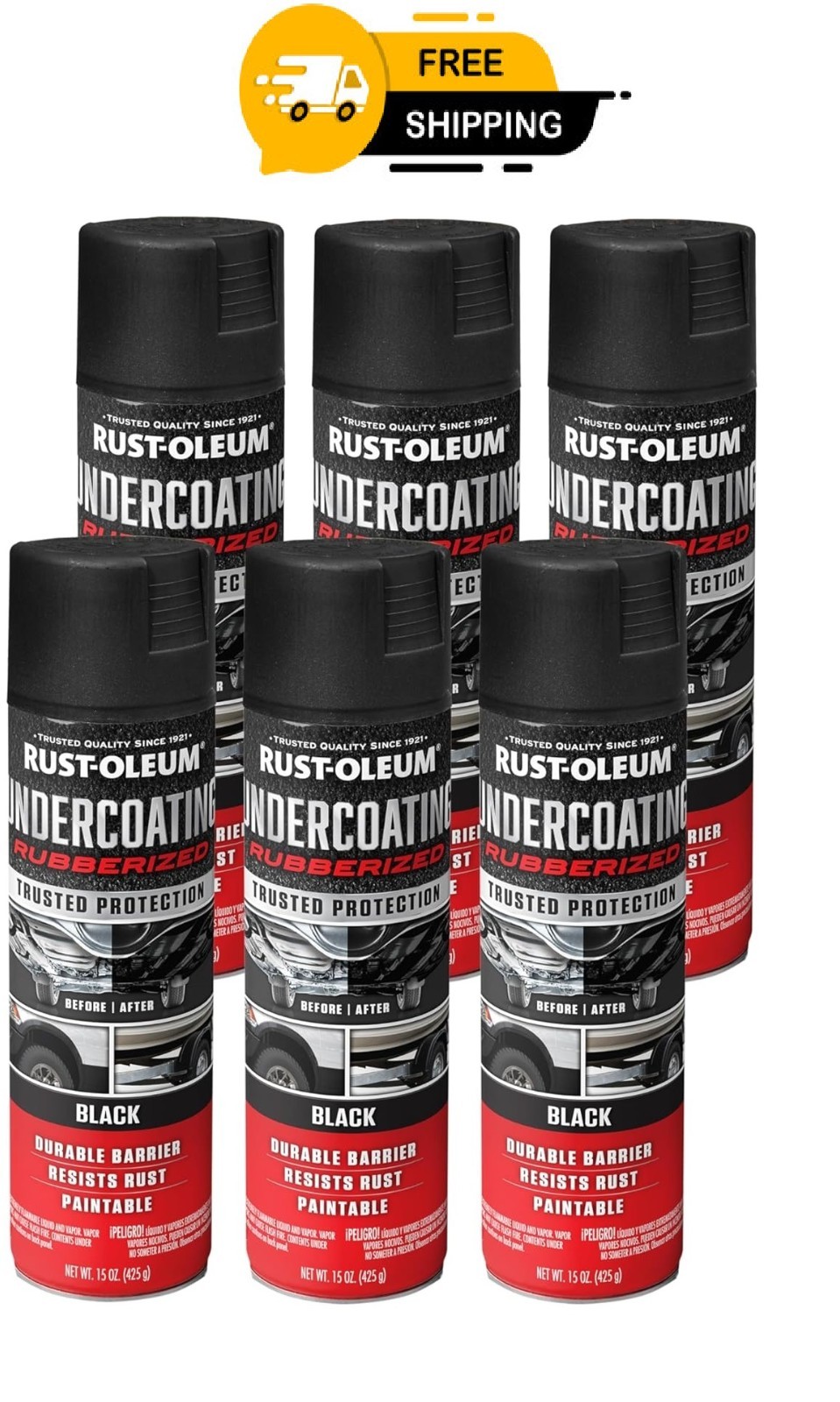 Rust-Oleum 248657-6PK Rubberized Undercoating Spray, 15 oz, Black, 6 Pack gallery