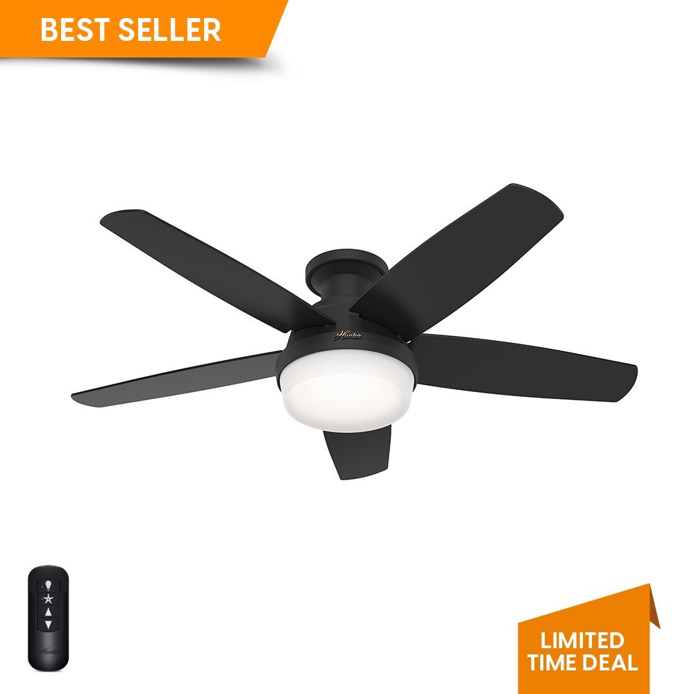 Hunter Fan 48 inch Low Profile Matte Black Indoor Ceiling Fan w Light and Remote gallery