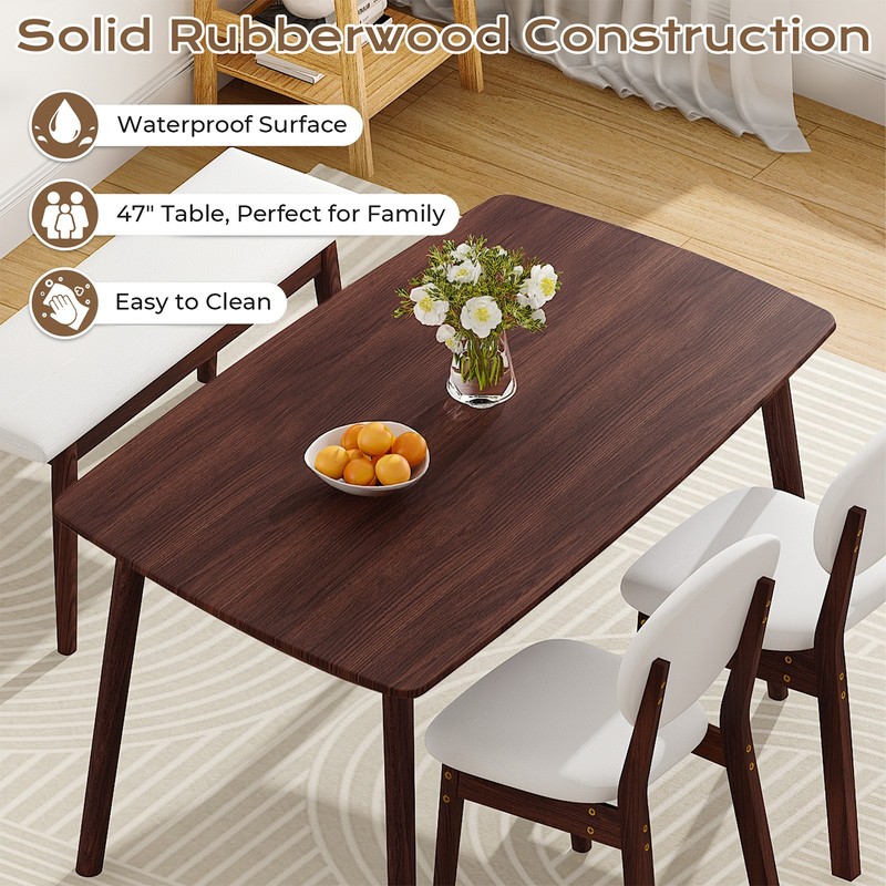 4 Piece Dining Table Set Solid Rubber Wood 2 Padded Chairs Bench Walnut Kitchen gallery