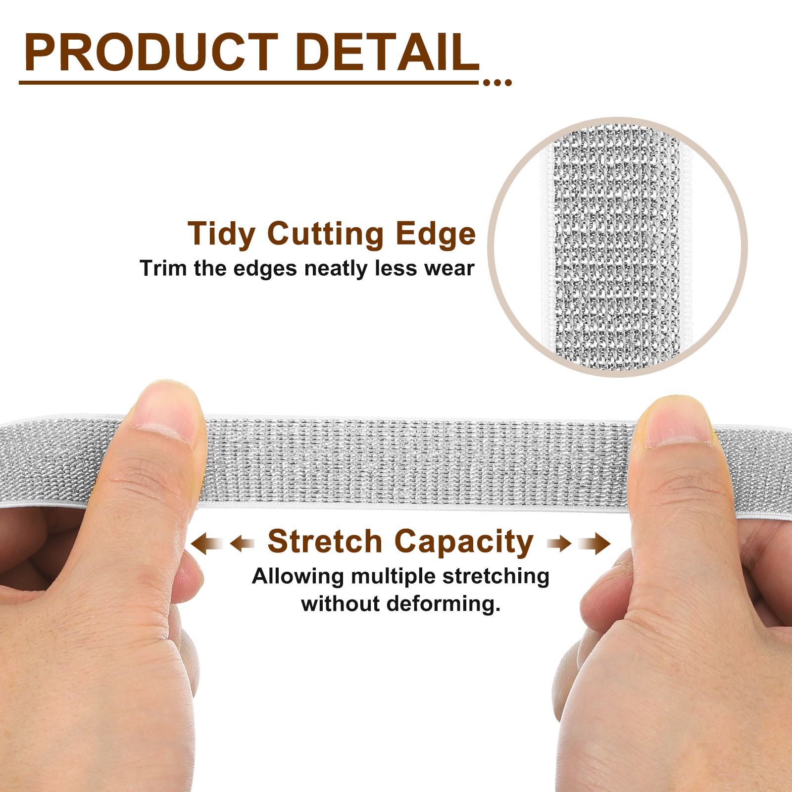 1" x 5 Yard Elastic Stretch Ribbon Strap White Edge Silver gallery
