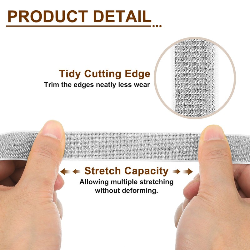 1" x 5 Yard Elastic Stretch Ribbon Strap White Edge Silver gallery