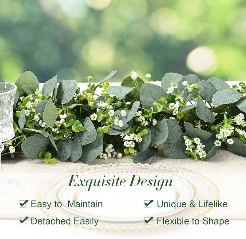2-6PCS Artificial Eucalyptus with Flowers, Faux Greenery Garland Hanging gallery