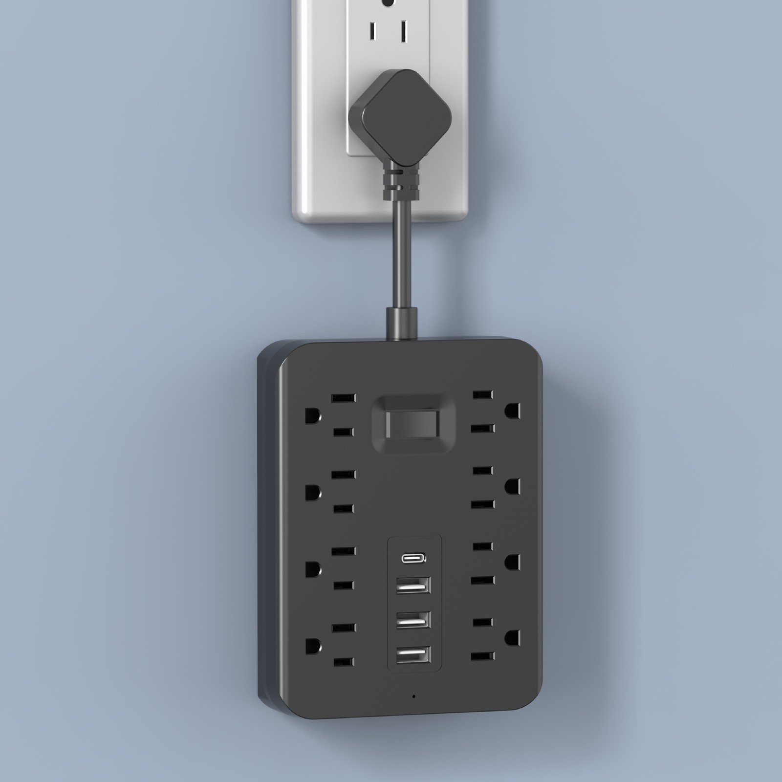 8 AC Outlet Surge Protector Power Strip 3 USB Type C Ports Wall Mount Socket gallery