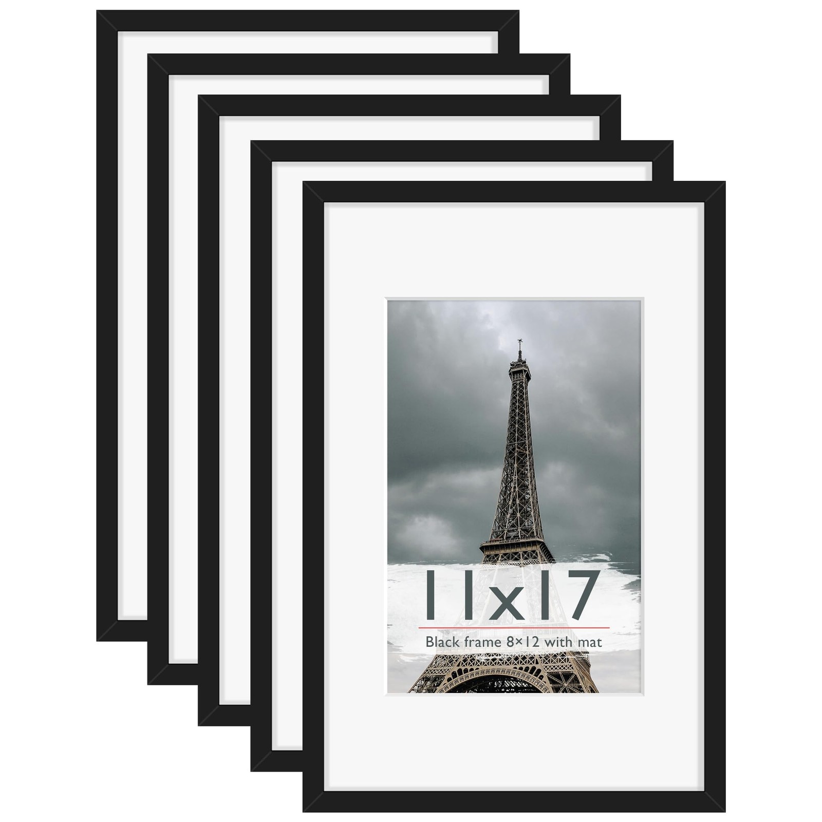 11x17 Picture Frame Set 5 HD Plexiglass MDF Wood Black Wall Gallery gallery
