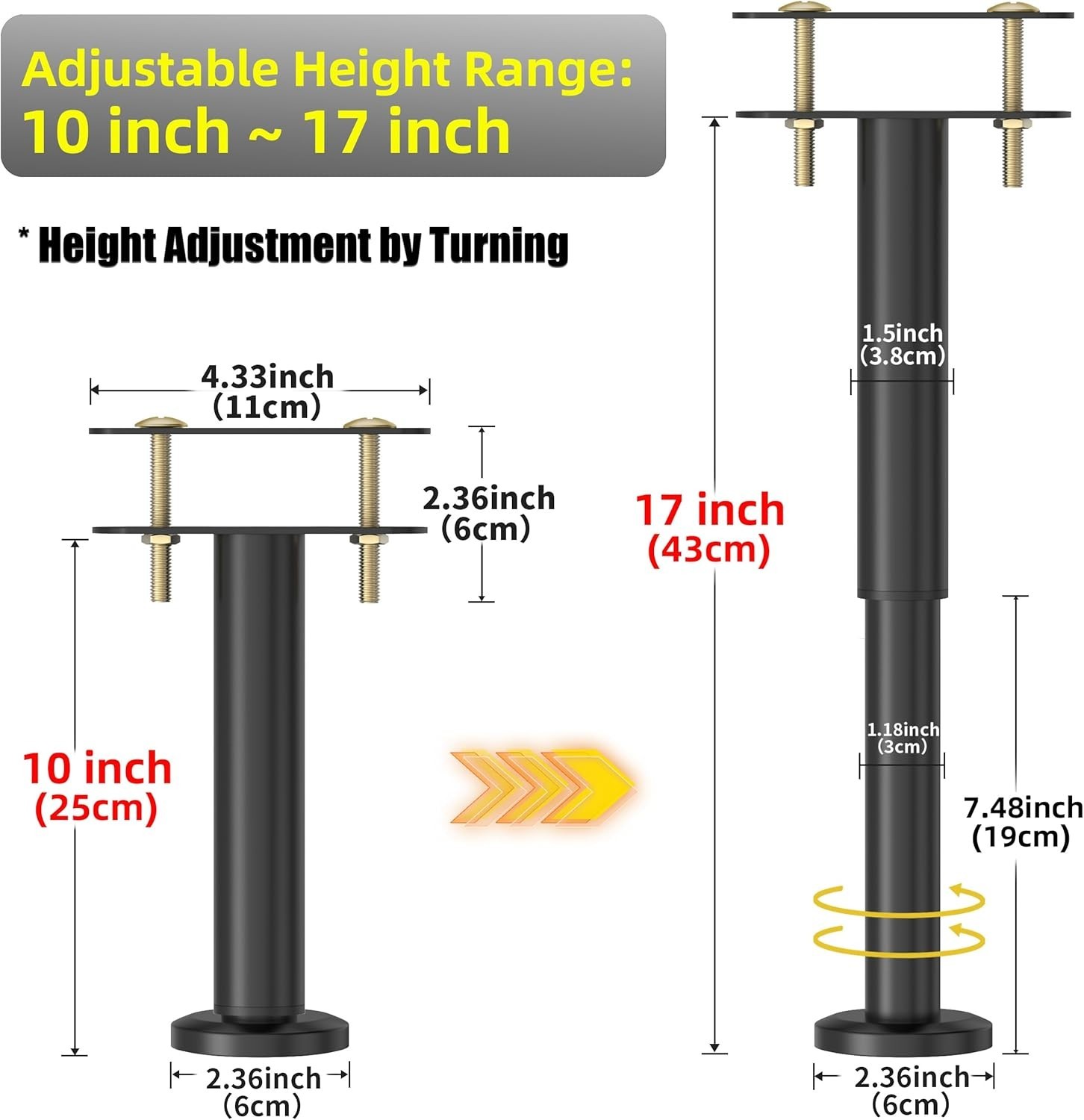 4 Pcs Adjustable Height Bed Support Legs 10-17 inch, Bed Frame Center Support gallery