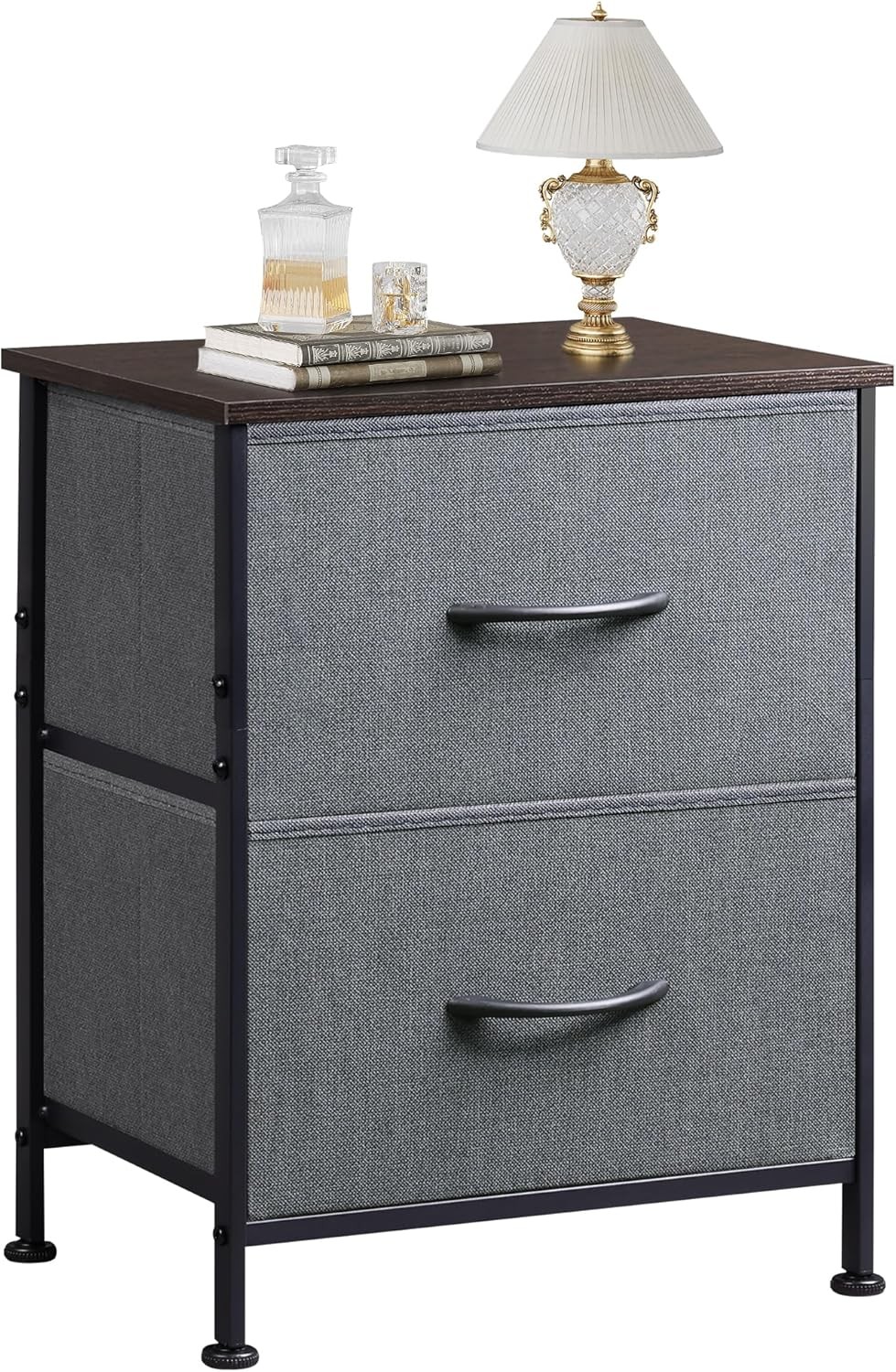 Nightstand End Table Side Table with 2 Fabric Drawers Bedside Table Bedroom Grey gallery