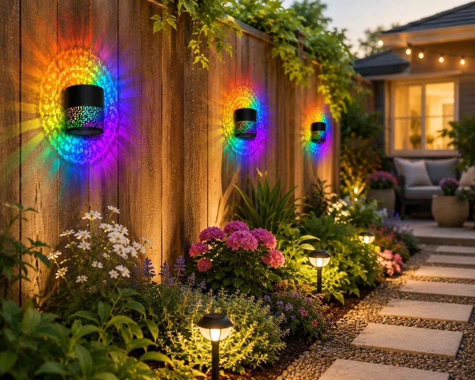 Solar Mandala Mosaic Lights 7 Color Changing Outdoor Solar Fence Decor Lamp gallery