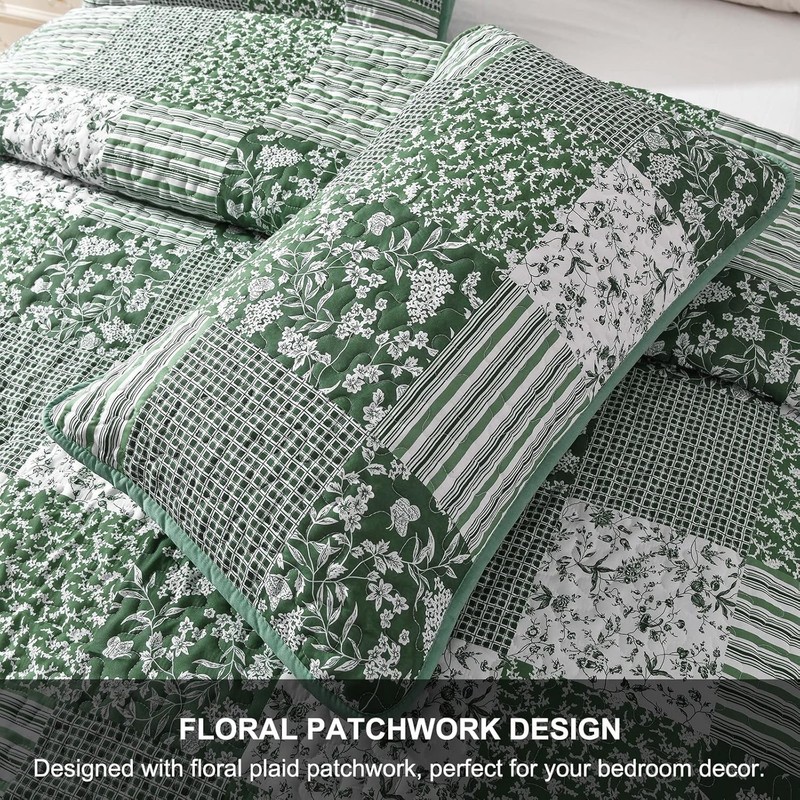 Floral Plaid Patchwork Quilt Set Reversible Lightweight Microfiber Bedspread gallery
