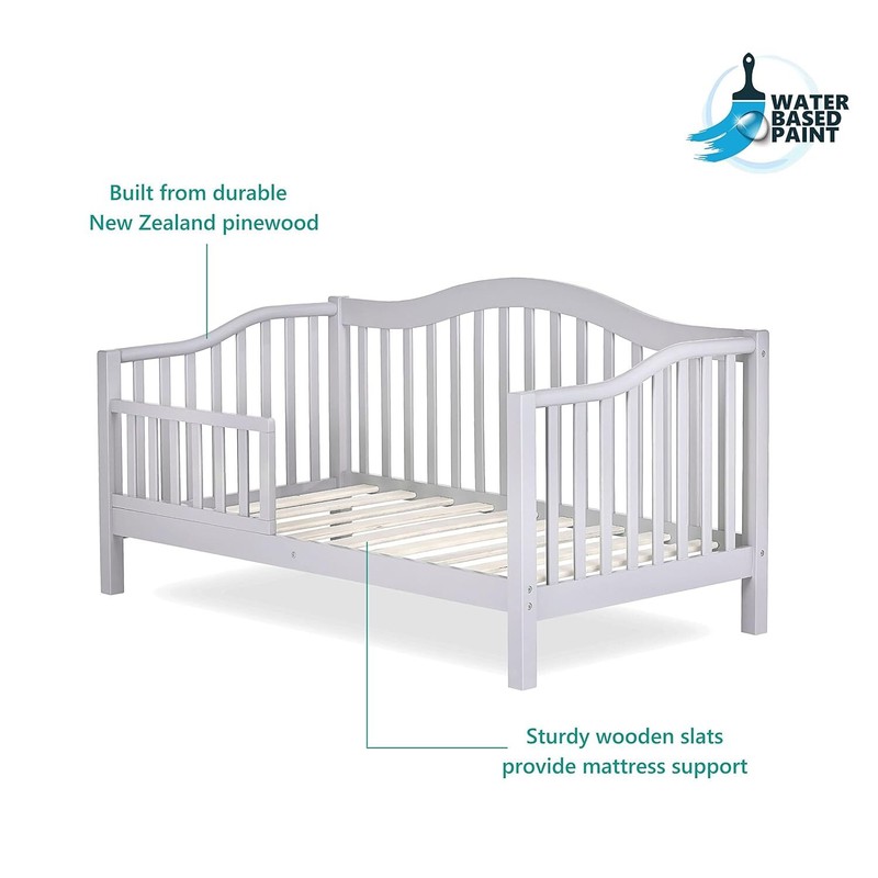Toddler Day Bed Solid Wood Frame Gray Childrens Daybed with Safety Guard Rails gallery