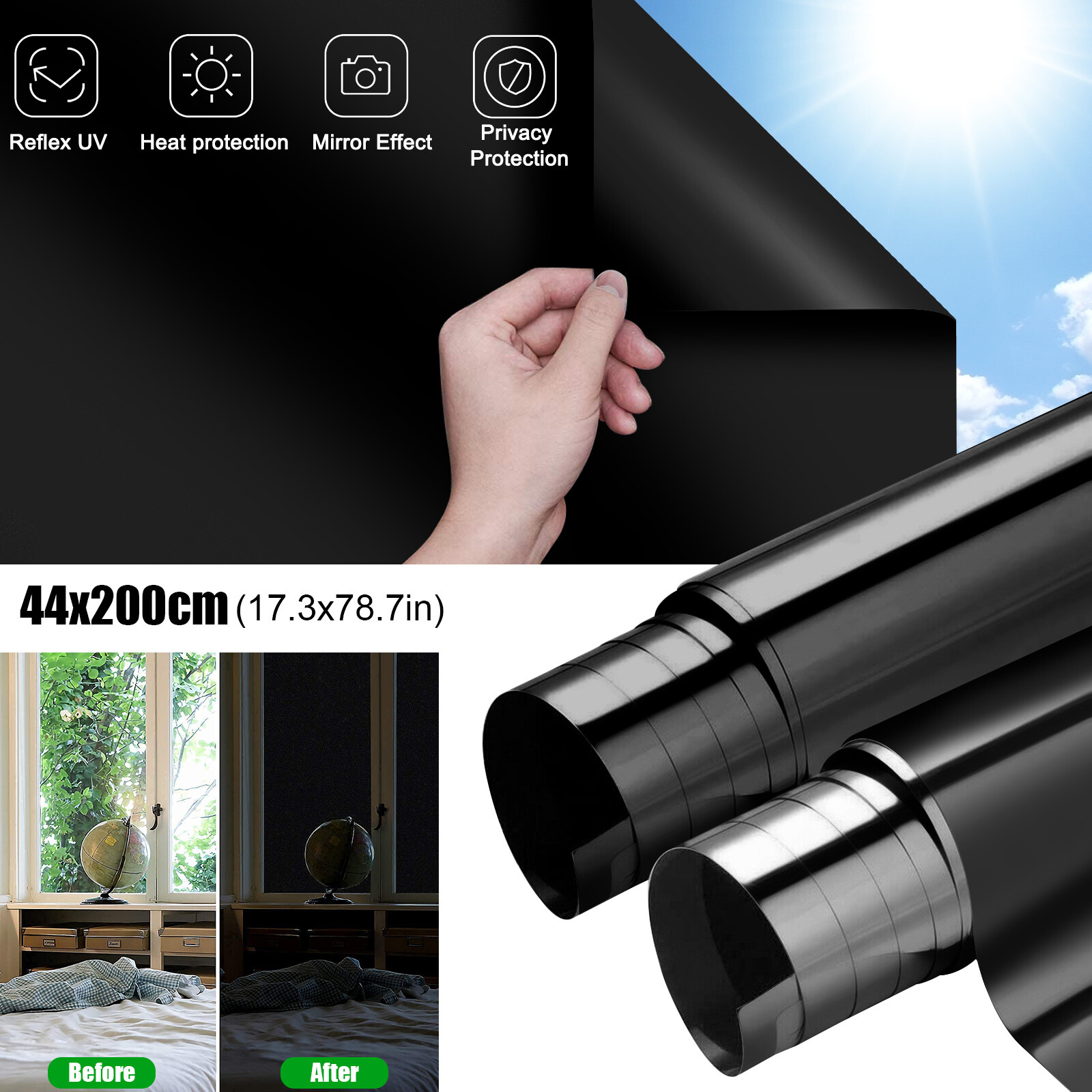 Static Cling Blackout Window Film 100% UV Blocking Thick Black Tinting Sun Cover gallery