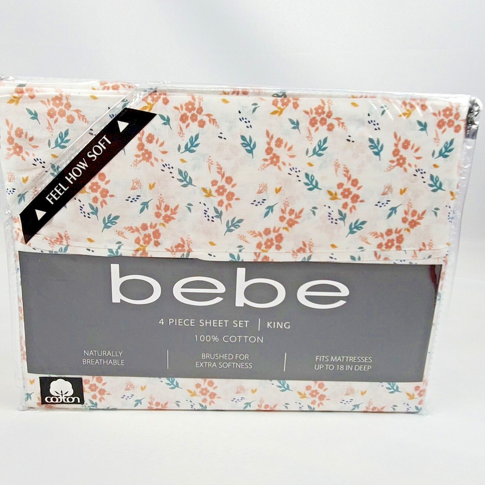 bebe 100% Cotton Cottage Petite Floral Multicolor Four Piece King Sheet Set New gallery