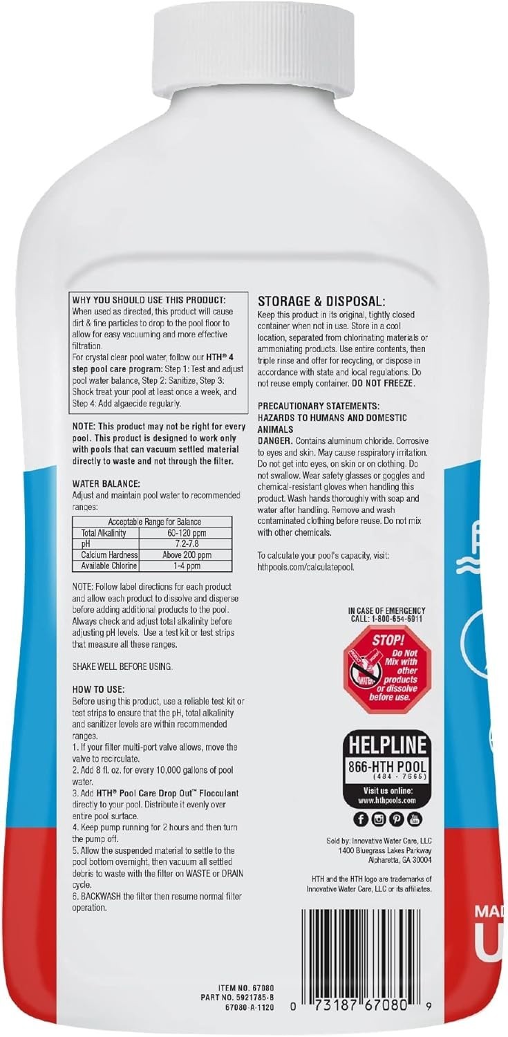 HTH 67080 Swimming Pool Care Drop Ou Flocculant - Clears Cloudy Water Fast 32 Fl gallery
