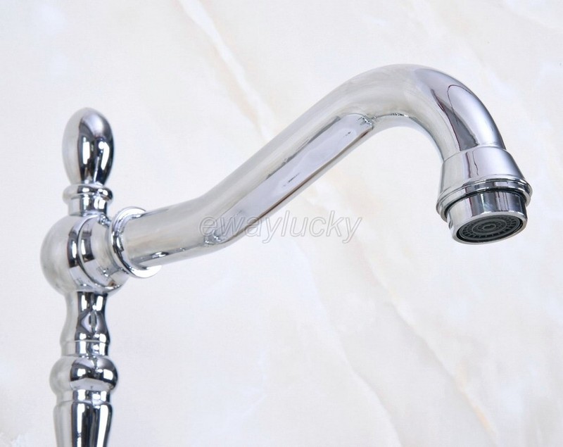 Chrome Brass 2 Cross Handles Kitchen Sink Faucet Swivel Deck Mounted Mixer Tap gallery