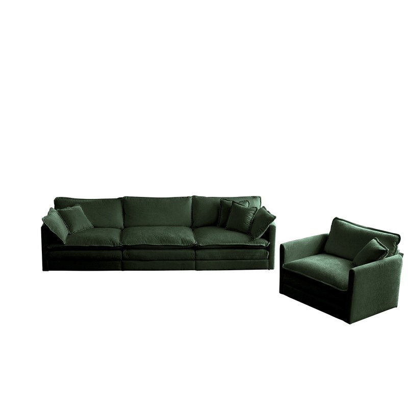 3 Piece Chenille Sectional Sofa Set Deep Seat Loveseat Armchair Green gallery