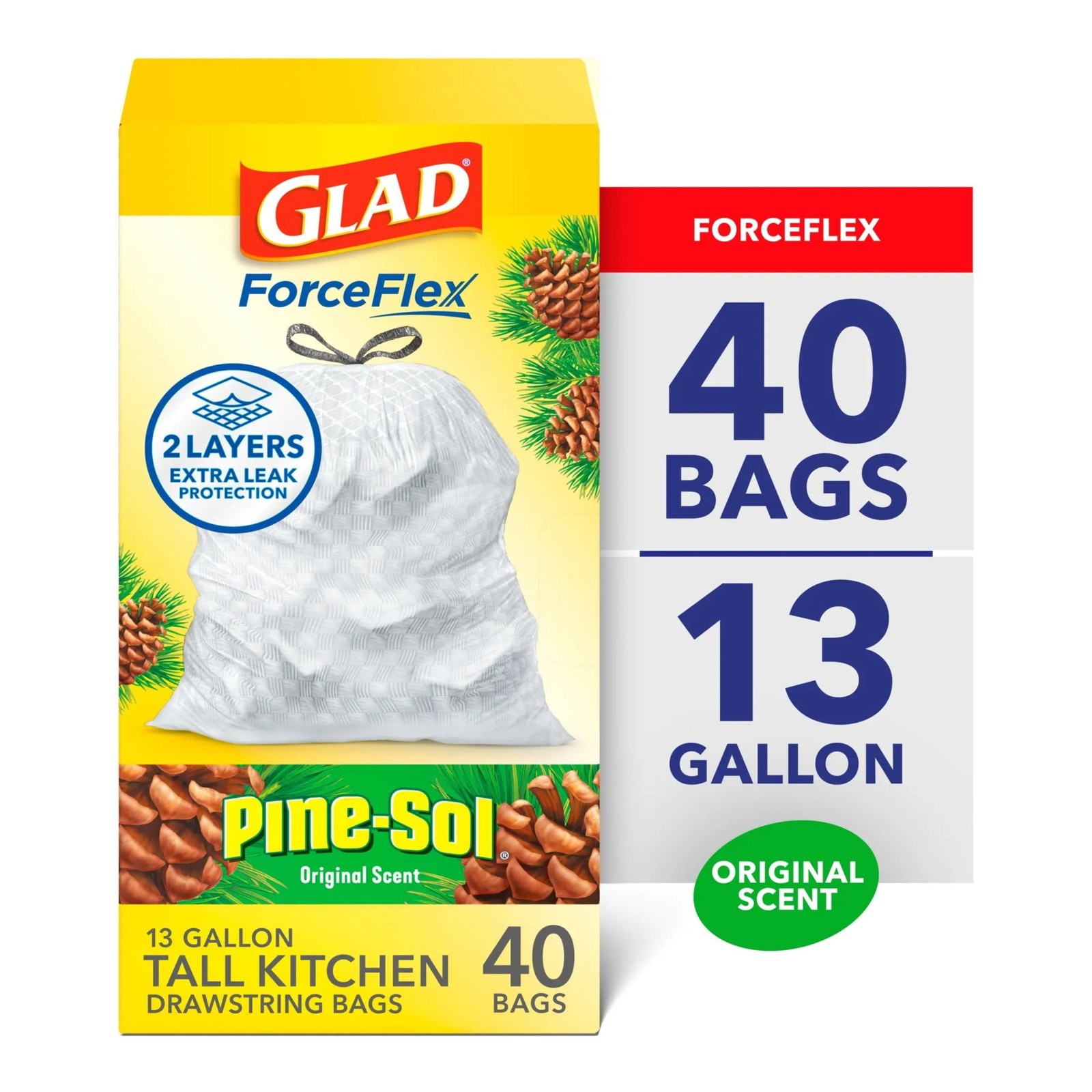 ForceFlex Tall Kitchen Drawstring Trash Bags 13 Gal Pine-Sol Original gallery