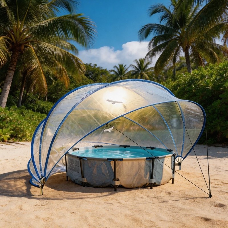 Retractable Pool Cover for Above Ground Pools, 16.4/18ft PVC Solar Heating Dome gallery