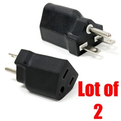 2PC 110V to 240V US Electrical Converter 3Prong Plug Adapter 15A 6-15P to 5-15R