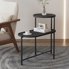 2 Tier End Table Metal MDF Side Table Accent Sofa Coffee Table Living Room Black