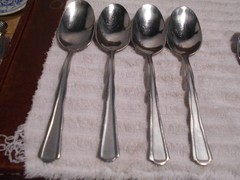 4 Oneida PANORAMA Pattern Stainless Place / Oval Soup Spoons Frosted Glossy 8694