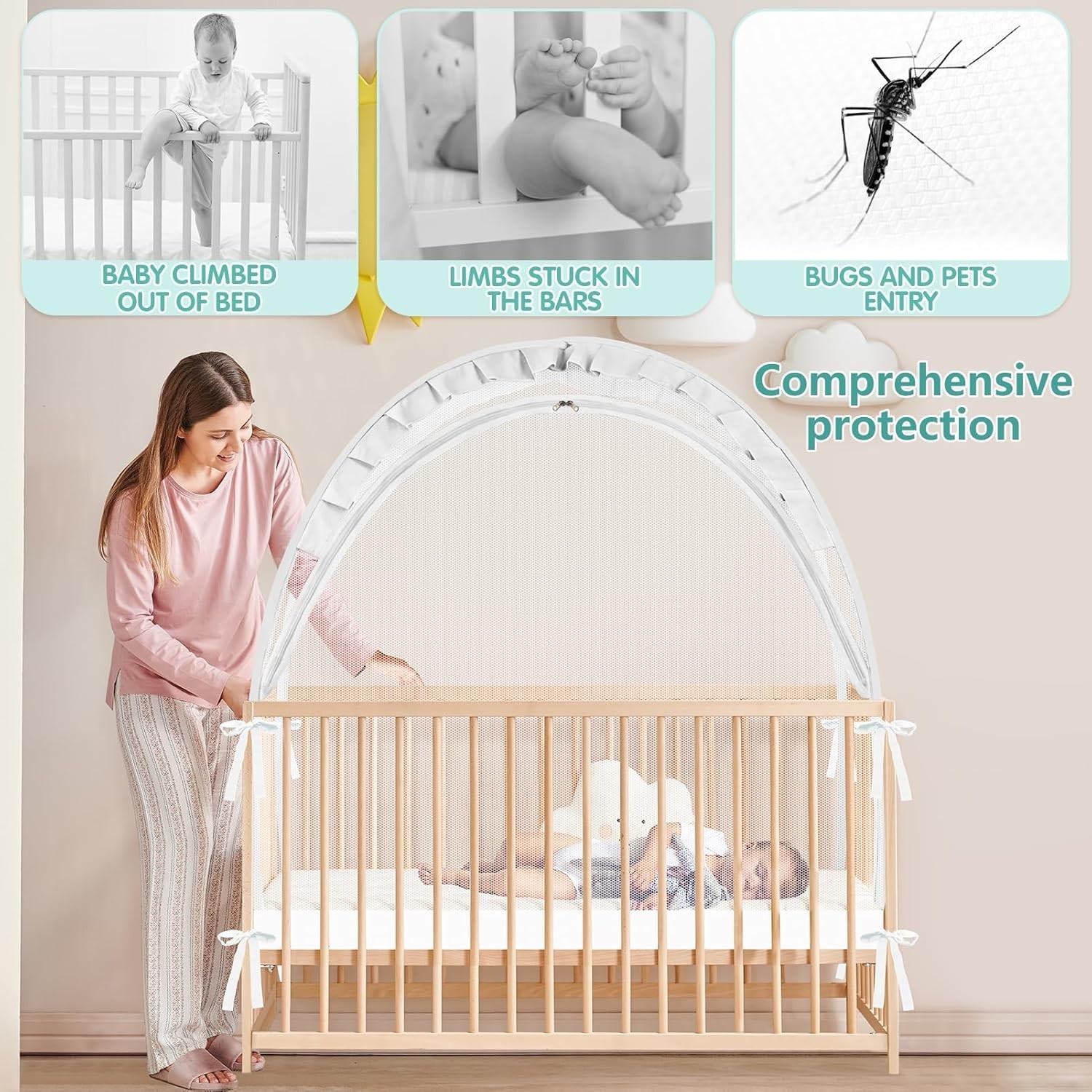 White Crib Tent / Mosquito/Insect Protection~Keeps Baby From Getting Out Alone gallery