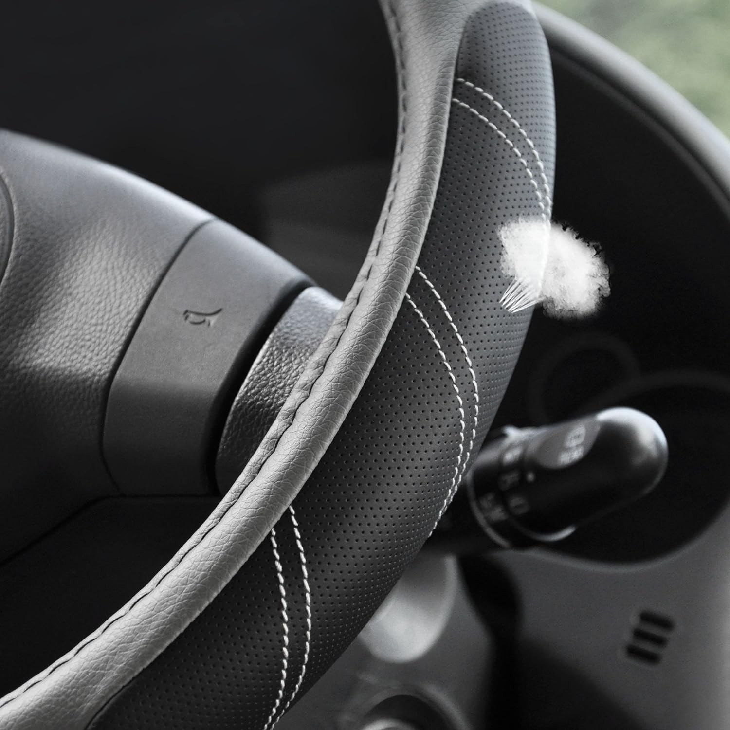 Elantrip Sport Leather Steering Wheel Cover 14 1/2 - 15 inch, Black and Gray gallery