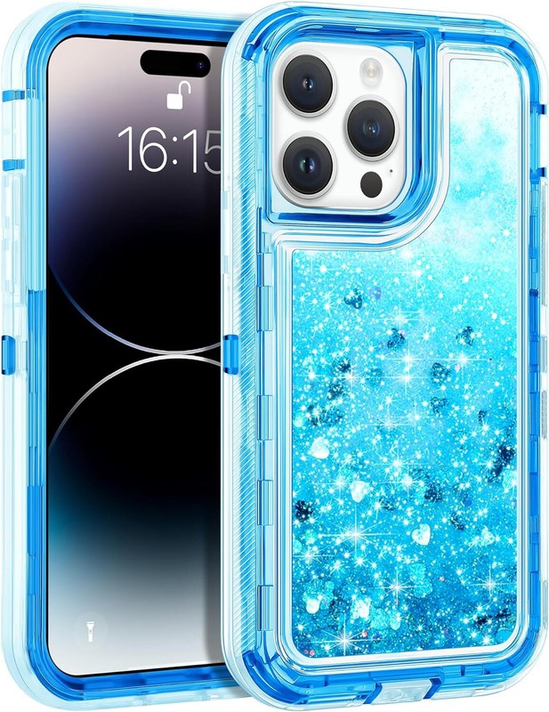 For iPhone 16 /15/14 /13/12/Pro /Plus Shockproof Liquid Glitter Defender Case