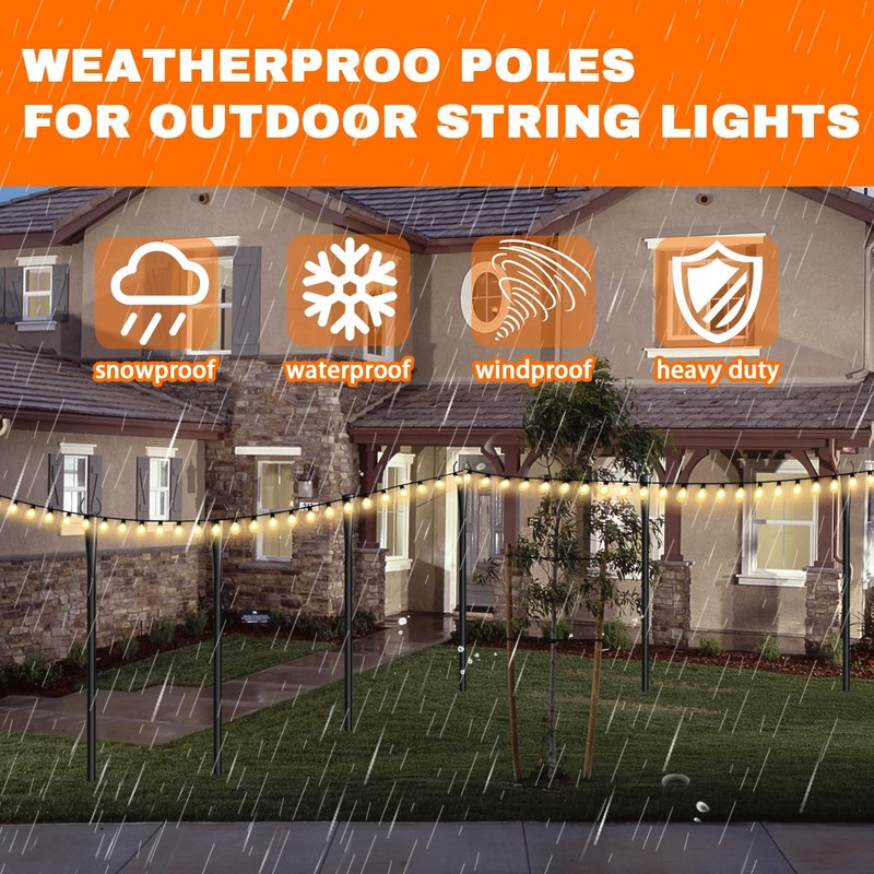 4 Pack 10Ft String Light Poles, Metal Poles with Fork for Outside Lights,Outd... gallery