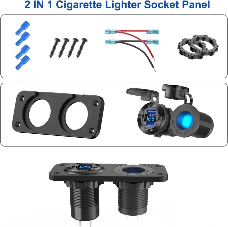 PD3.0 USB Charger Panel with LED Voltmeter & Waterproof Lighted Socket for Boats gallery