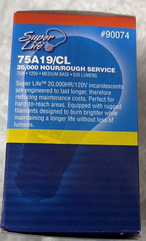 75A19 Clear Bulb * Rough Service *Super Life 20,000 Hr *Equal to 40-Bulbs *2-pcs gallery