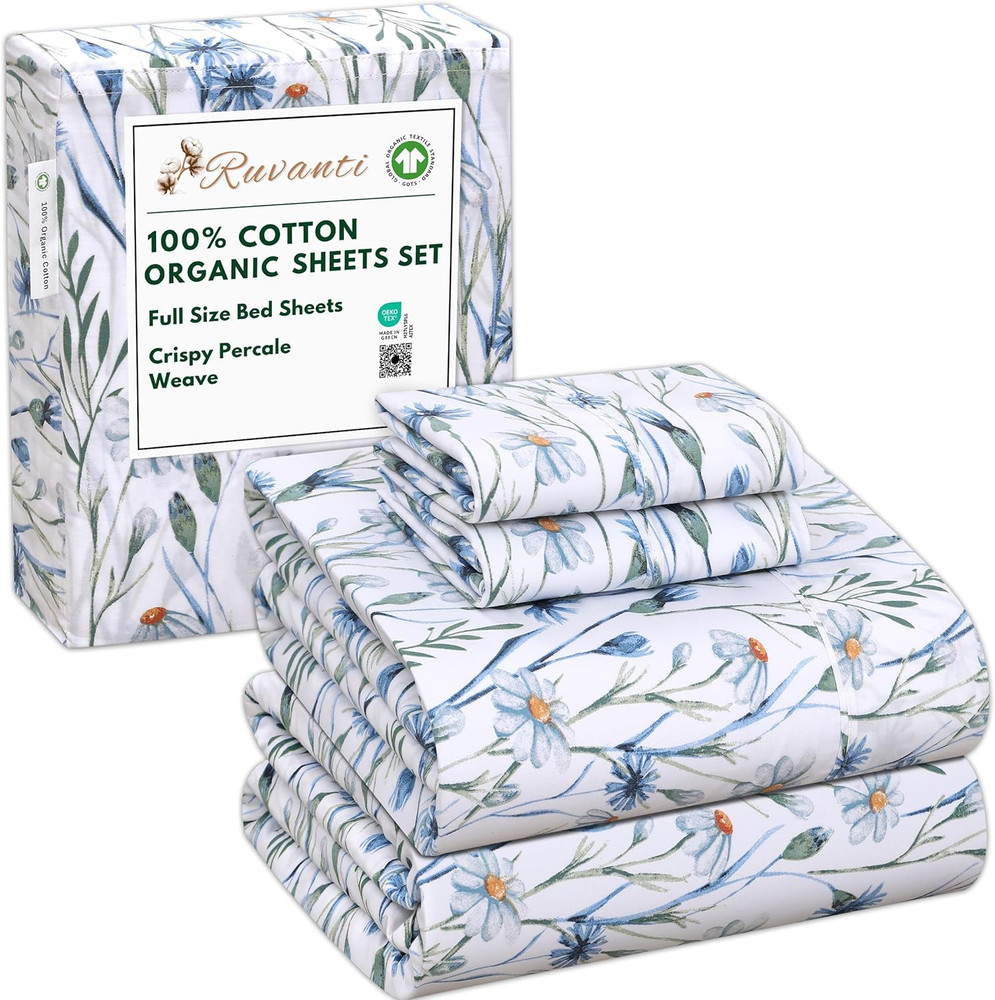 100% Cotton Organic Percale Sheets Full Size – Crisp Cooling Bed Sheets for Hot