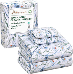 100% Cotton Organic Percale Sheets Full Size – Crisp Cooling Bed Sheets for Hot