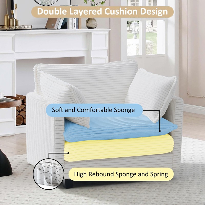 Single Sofa Upholstered Soft Couch with Ottoman 2 Armrest Pillows Corduroy Sofa gallery