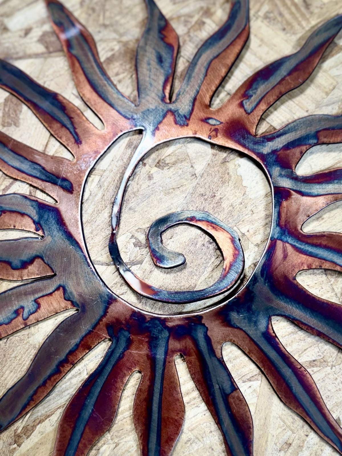 Signed Ray Rizzo Metal Sun Spiral Wall Sculpture, Wall Mounted, Black gallery
