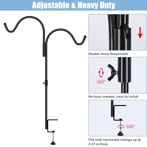 35 Inch 2 Pack Double Deck Hook for Railing, Deck Bird Feeder Pole with 3 gallery