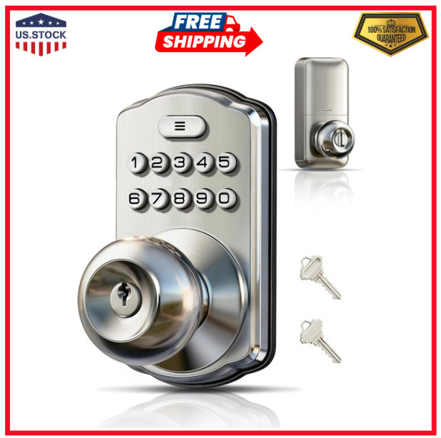 Keypad Door Knob Lock, Keyless Entry Digital Lock with Handle, Electronic Kno... gallery
