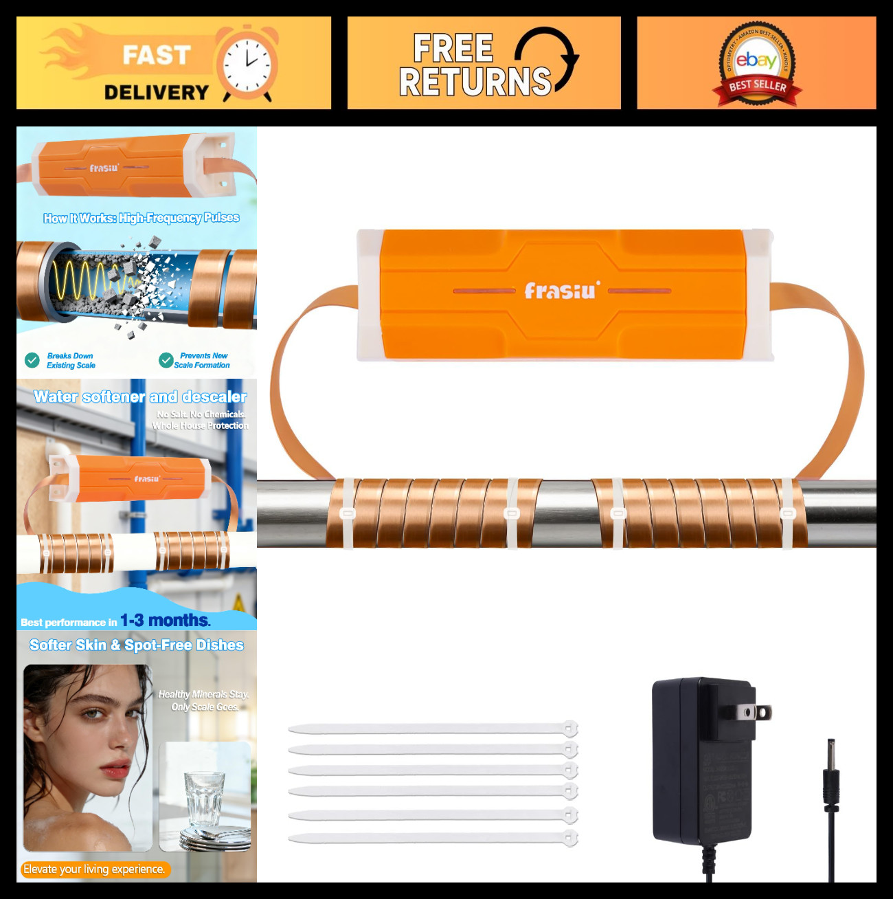 Salt-Free Water Descaler System - Whole House Softener, Prevent Limescale, Easy gallery