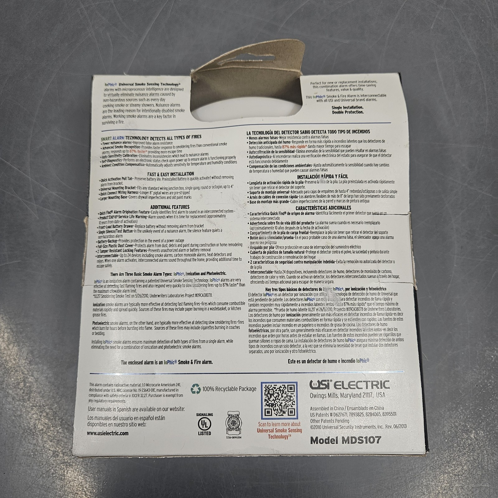 USI Electric Smoke & Fire Smart Alarm Hardwire & Battery Back-Up IOPHIC MDS107 gallery